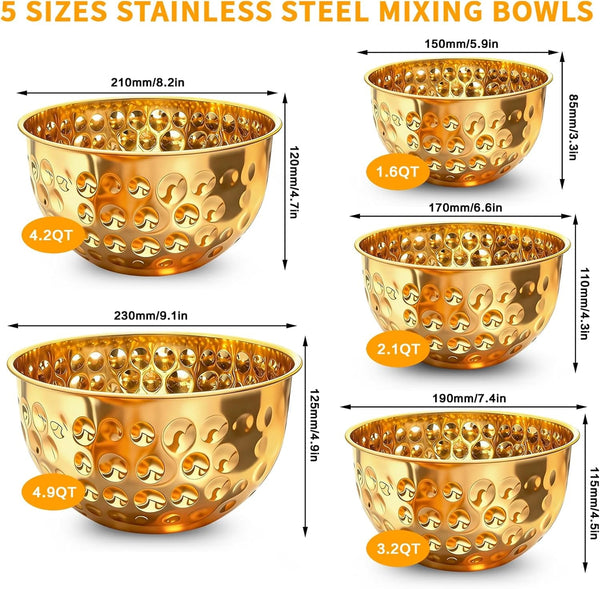 Stainless Steel Gold Mixing Bowls Set of 52