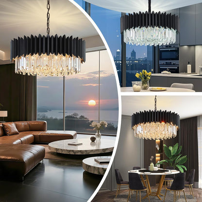Black Crystal Chandelier 23.62'' K9 Crystal round Pendant Lights Adjustable 5-Tier Large Modern Crystal Chandelier for Dining Room Living Room Kitchen Island Bedroom Foyer Entryway6