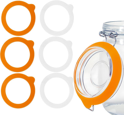 3.75 Inches Diameter Rubber Seals for Glass Jars, 6 Pcs Food Grade Airtight Replacemen Silicone Jar Gaskets, Leakproof Gasket Sealing Rings for Canning Mason Jars, Fits Most Sizes (White and Orange)1
