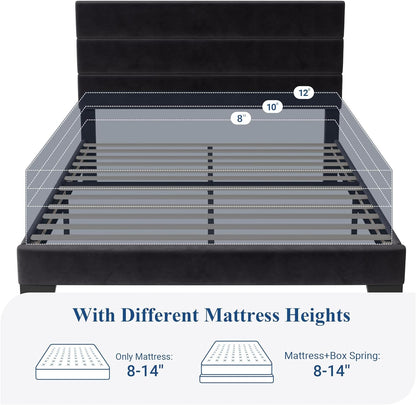 Queen Size Platform Bed Frame with Velvet Upholstered Headboard7