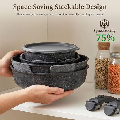 15Pcs Nonstick Pots and Pans Set with Removable Handle, Oven Safe | Non-Toxic Stackable Cookware Set for Rvs, Camping, Pfos/Pfoa-Free Induction Compatible6