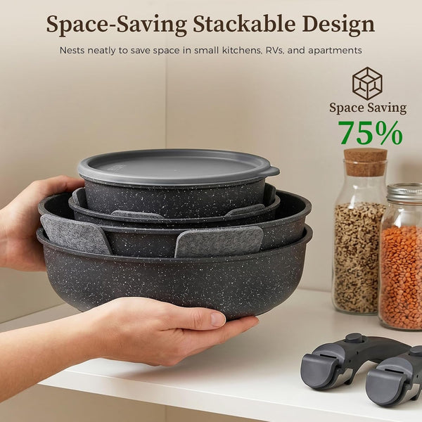 15Pcs Nonstick Pots and Pans Set with Removable Handle, Oven Safe | Non-Toxic Stackable Cookware Set for Rvs, Camping, Pfos/Pfoa-Free Induction Compatible6