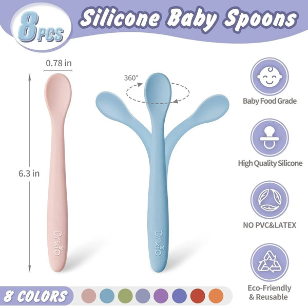 8 Pcs Silicone Baby Spoons Infant Utensils for First Stage Feeding | Soft Chewable Tips Soothe Gums, Bendable Handle for Self-Feeding, Ideal for Led Weaning, Bpa-Free, Dishwasher & Boil-Safe2