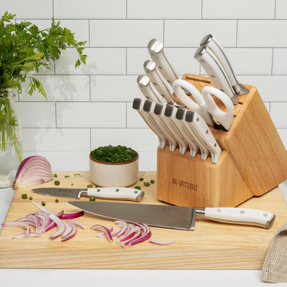 Yatoshi 15 Piece White Knife Block Set - Pro Kitchen Knife Set Ultra Sharp High Carbon Stainless Steel with Ergonomic Handle5