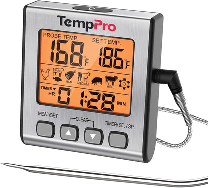Temptrack Digital Meat Thermometer for Cooking and Grilling | BBQ Food Thermometer with Backlight and Kitchen Timer, Grill Temperature Probe Thermometer for Smoker, Oven, Baking, Oil1