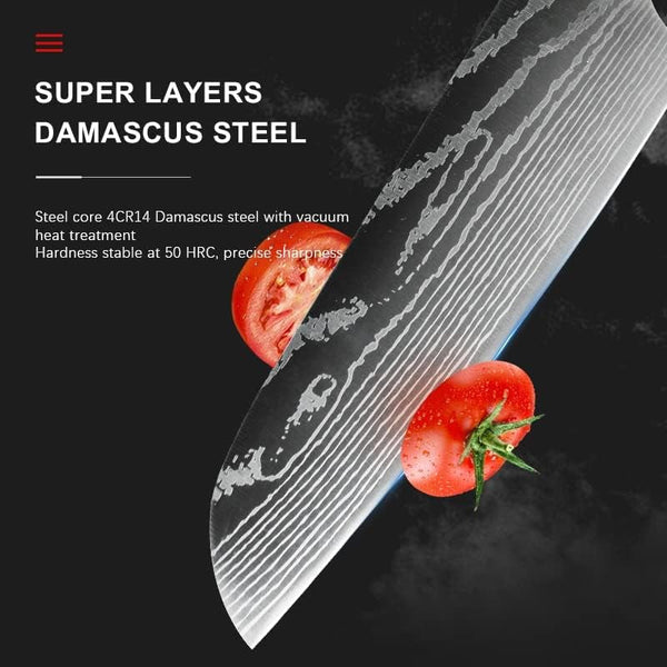 Meat Cleaver,Cleaver Knife, 7 Inch Santoku Knife Laser Damascus Pattern Sharp Blade Wood Handle Cooking Tool 50 HCR Hardness Professional Kitchen Tools4