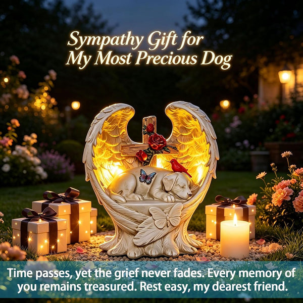 Solar Dog Memorial Stone with Wings Cross Cardinal Passing Away Gift3