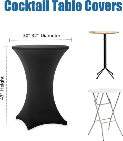 Cocktail Table Covers - 2 Pack 32X43 Inch Table Cloth - Black | Fitted Stretch Spandex round High Top Tablecloth for Party, Bar, Birthday, Pub, Banquet3
