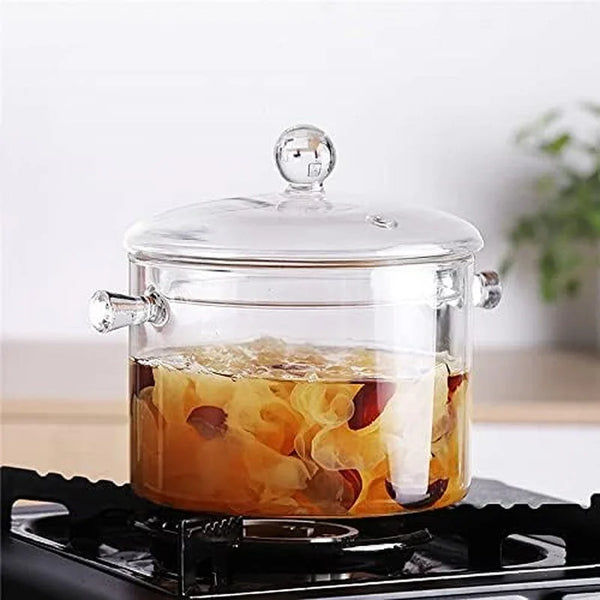 Clear Glass Simmer Pot for Stove Potpourri Cooking Saucepan with Cover Cookware Set Heat-Resistant Stovetop Pot and Pan with Lid, Soup, Milk, Baby Food,Fruit and Spices 1.5L/ 50 FL OZ8