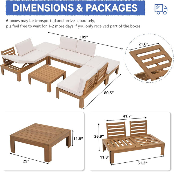 6 Piece Acacia Wood Patio Furniture Outdoor Sectional Sofa Set7