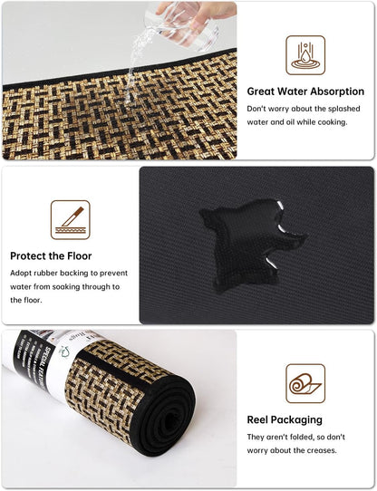 Kitchen Rugs and Mats Non Slip Washable Set of 2 PCS, Absorbent Runner Rugs for Kitchen, Front of Sink, Kitchen Mats for Floor, 17.3"X47"+17.3"X29" (Black) | 17.3"X47"+17.3"X29", Absorbent Woven Runner Set with Cushioned Rubber Backing for Sinks, Bathroom Vanities and Laundry Rooms4