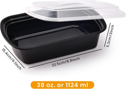 38Oz Meal Prep Containers, Extra Large &Thick Food Storage Containers with Lids, Reusable Plastic,Disposable Bento Box,Stackable,Microwave/Freezer/Dishwasher Safe, BPA Free (30Pack)2