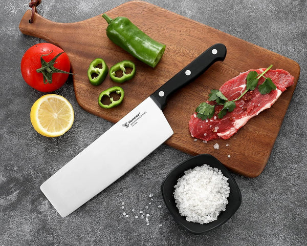 7.5-Inch Chef Knife Santoku – Full Tang Razor-Sharp High Carbon Stainless Steel Blade – Hollow Grind Edge – Ergonomic Grip Handle – Professional Kitchen Knife, Black6