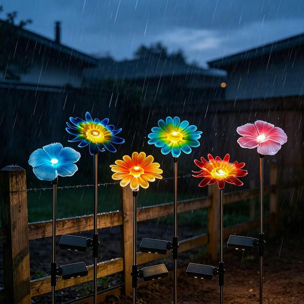6 Pack Solar Garden Lights Outdoor Decor,Stake Yard Figurine Colorful Flower Light, Housewarming Ornament for Patio, Lawn, Yard, Pathway (Art Deco)5