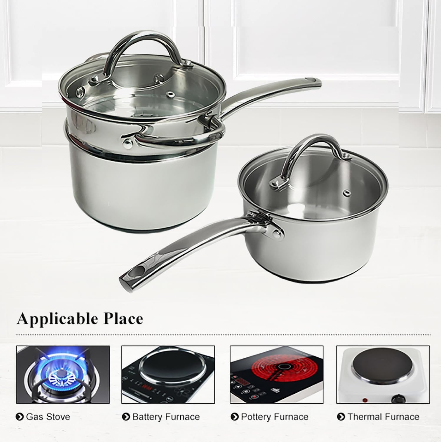 stainless-steel-saucepan-glass-lid-casting-steel-handle-induction-impact-bonded-8-pcs-set-steamer