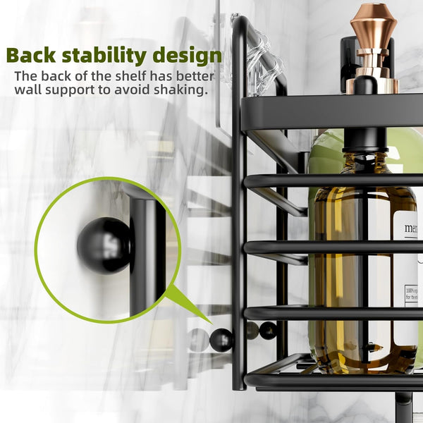 Shower Organizer with Soap Holder and Hooks for Bathroom (Black)5
