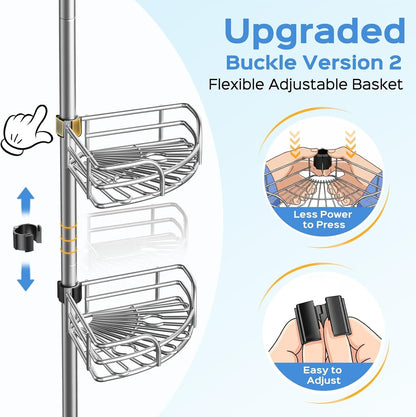Corner Shower Caddy Tension Pole, Space-Saving Bathtub Shelves6