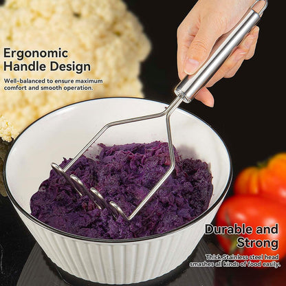 2 Pcs Potato Smasher, Mashed Potato Masher, Stainless Steel Masher Kitchen Tool for Avocado, Bean, Fruit, Vegetables, Food4