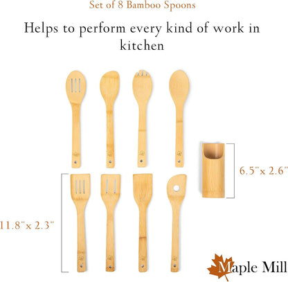 Bamboo Spoons for Cooking - Set of 8 Spoons with Holder - Wooden Cooking Spoons - Non-Toxic & Organic Bamboo Cooking Utensils with Spoon Set & Spatula - Premium Kitchen Utensils2