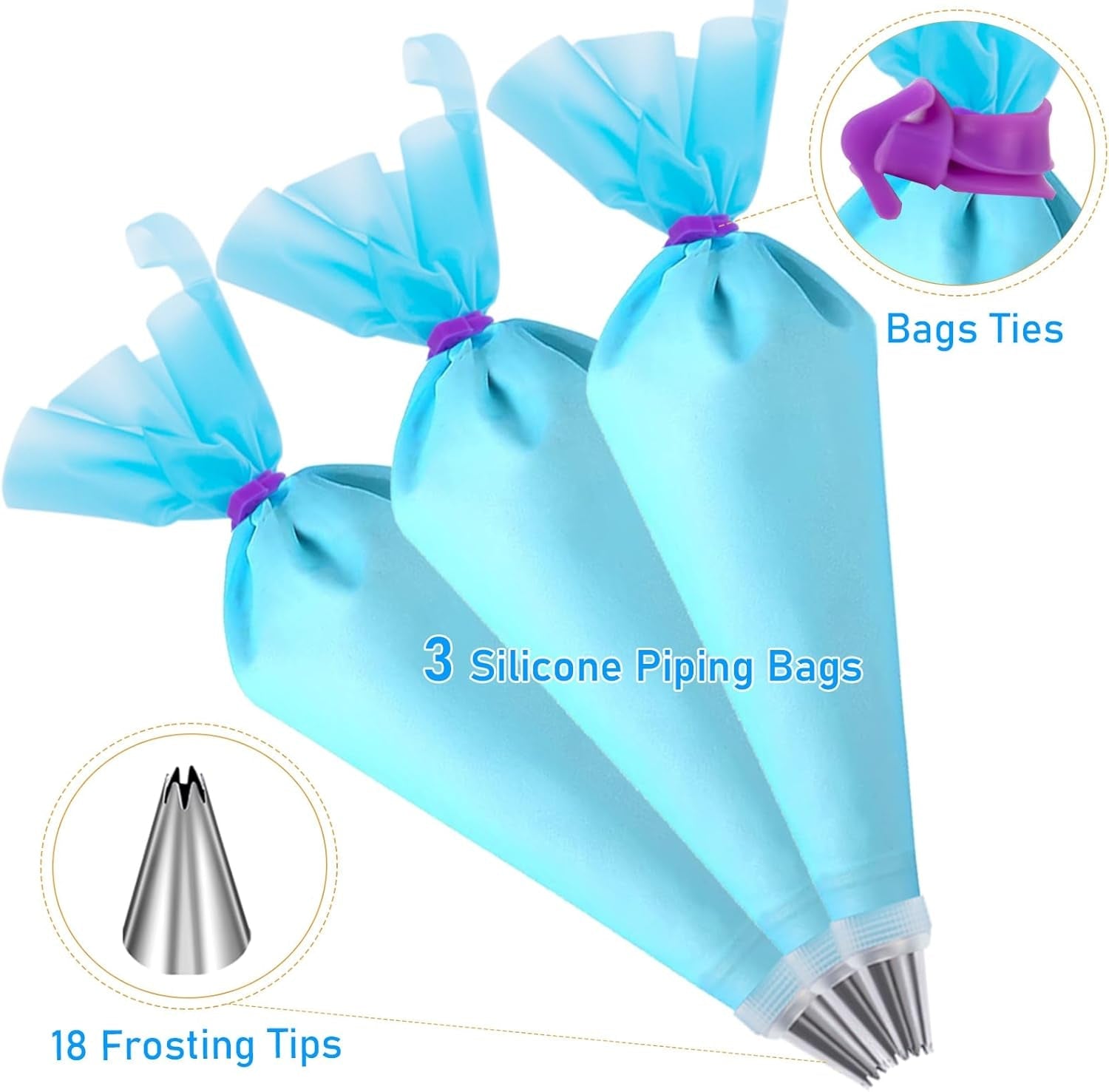 piping-bags-and-tips-set-cakes-decorating-kit-reusable-pastry-bags-3-reusable-pastry-bags-18-frosting-tips-3-couplers-3-bag-ties-3-cake-scraper-1-cake-decorating-tools-for-cookie-icing