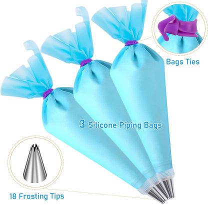 Piping Bags and Tips Set, Cakes Decorating Kit Reusable, Pastry Bags | 3 Reusable Pastry Bags, 18 Frosting Tips, 3 Couplers, 3 Bag Ties, 3 Cake Scraper, 1 Cake Decorating Tools for Cookie Icing4