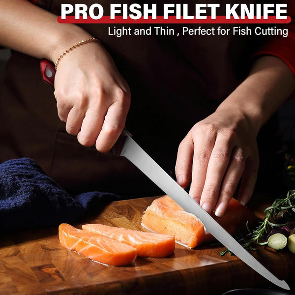 Fillet Knife 9 Inch, Professional Fish Knife for Filleting, Stainless Steel Boning Knife for Meat Cutting, 7 Inch Stainless Steel Japanese Chef Knife4