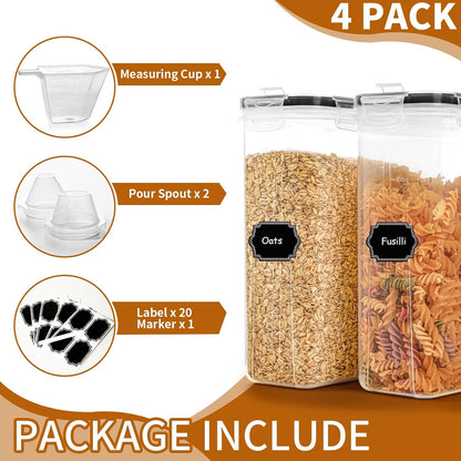 Cereal Containers Storage Set (4L / 135.2Oz), 4PCS Airtight Food Storage Containers with Lids, Cereal Dispensers for Kitchen Pantry Organization and Storage with Pour Spout, 20 Labels, Marker4