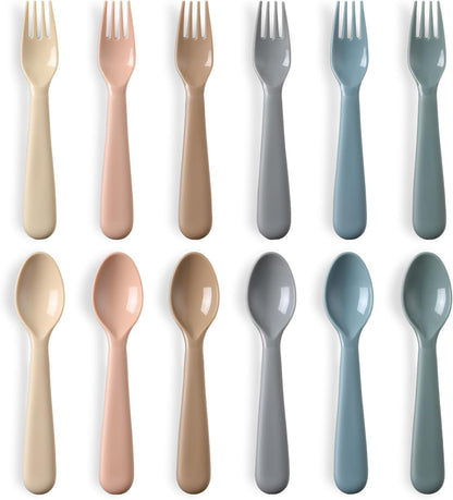 12 Pieces Toddler Utensils Set, Plastic Spoons and Forks Set for Kids, Children Safe Flatware, Plastic Reusable Cutlery, BPA Free, Dishwasher Safe1
