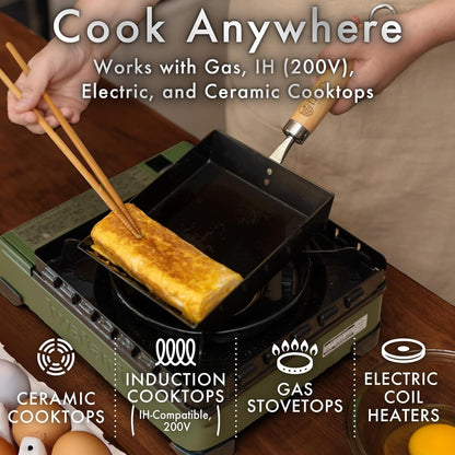 Tamagoyaki Carbon Steel Pan | Made in Japan | Nonstick, Even-Heating, 30% Lighter Design | Japanese Egg Pan with Detachable Wooden Handle | for Bento, Breakfast & Everyday Cooking4