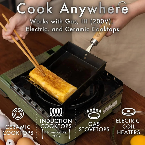 Tamagoyaki Carbon Steel Pan | Made in Japan | Nonstick, Even-Heating, 30% Lighter Design | Japanese Egg Pan with Detachable Wooden Handle | for Bento, Breakfast & Everyday Cooking4