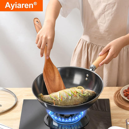 Non Toxic Wooden Spatula for Cooking Utensil Set Teak Kitchen Cooking Spoon2
