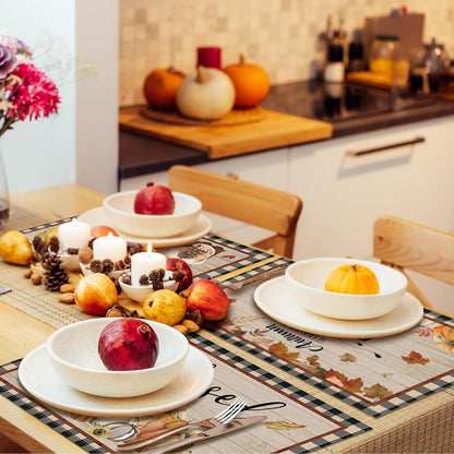 6 Pcs Rustic Fall Placemats, 12X18 Inch Harvest Table Mats4