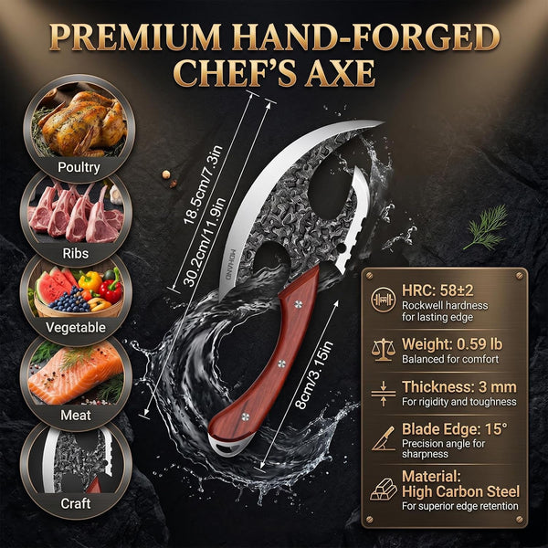 Viking Meat Cleaver Knife, Butcher Kitchen Axe & Sheath Gift for Men2