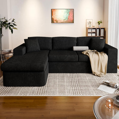 105" Boneless Couches for Living Room, Sectional Couches Modular Sofa with L-Shaped Chaise, Memory Foam Comfy Cloud Couch with Plush Corduroy Fabric, No Assembly Required, Black3