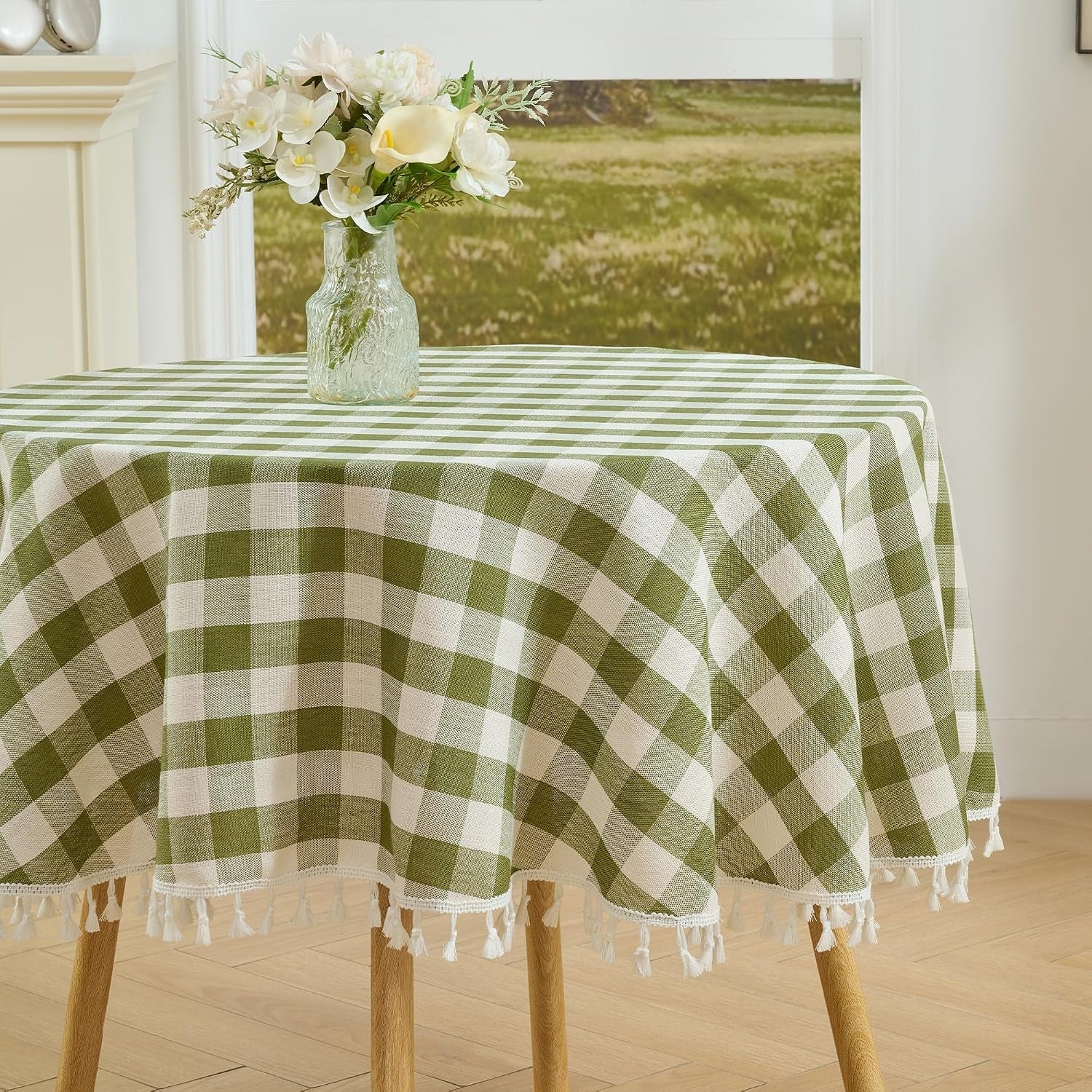 round-gingham-tablecloth-60inch-cotton-linen-style-green