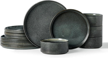 Star Stoneware Dinnerware Set, Reactive Glaze Plates & Bowls for 41