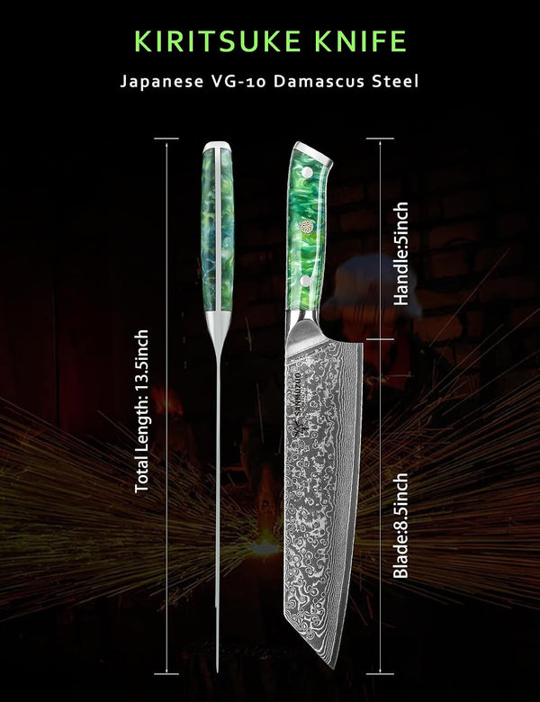8.5 Inch Kiritsuke Kitchen Chef Knife - 67 Layers Damascus Steel & Resin Handle - Xuan Series(Jade Green)4