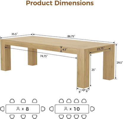 86.75" Long Dining Table for 6-10 People, Farmhouse Wooden Kitchen Table, Large Rectangular Dinner Table for Kitchen Dining Room Living, Brown2