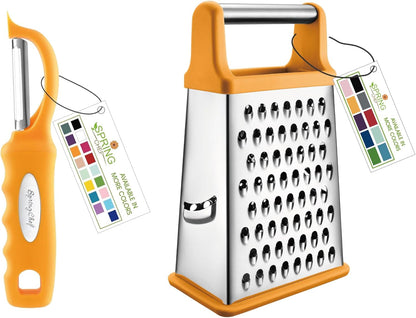 Stainless Steel Swivel Peeler & 4 Sided Handheld Box Grater, XL Size - 2 Product Bundle - Mango1