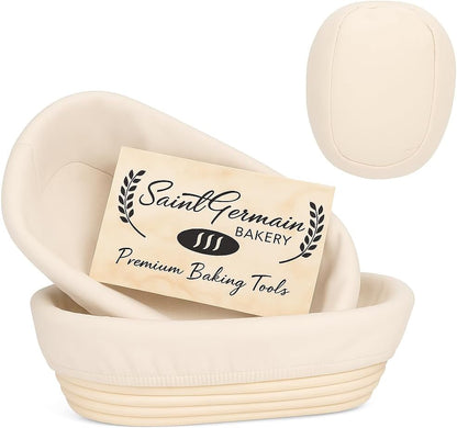 " Premium round Bread Banneton Basket with Liner - Perfect Brotform Proofing Basket for Making Beautiful Bread (10"" Oval (2X Count))"1