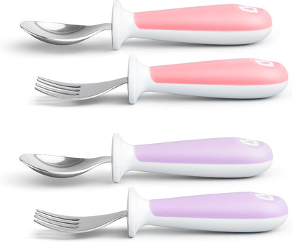 ® Raise™ Toddler Fork and Spoon Utensil Set, Rest Keeps Tip off Table, BPA Free, 4 Pack, Pink/Purple5