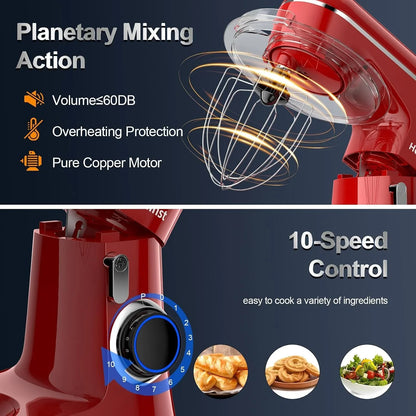 Stand Mixer, 6.5QT 10-Speed Tilt-Head 3-IN-1 Electric Food Mixer | Kitchen Mixer with Bowl, Dough Hook, Whisk and Beater, Household Mixer for Baking, Cake and Most Home Cooks, Dishwasher Safe3