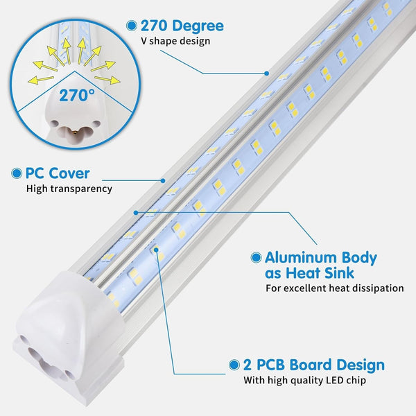 Led Shop Light, Led Garage Light,2Ft 25W 6500K Daylight 3200LM Linkable Clear Cover Integrated V-Shape for Shop under Cabinet Office General Lighting,Cool White(4-Pack)5