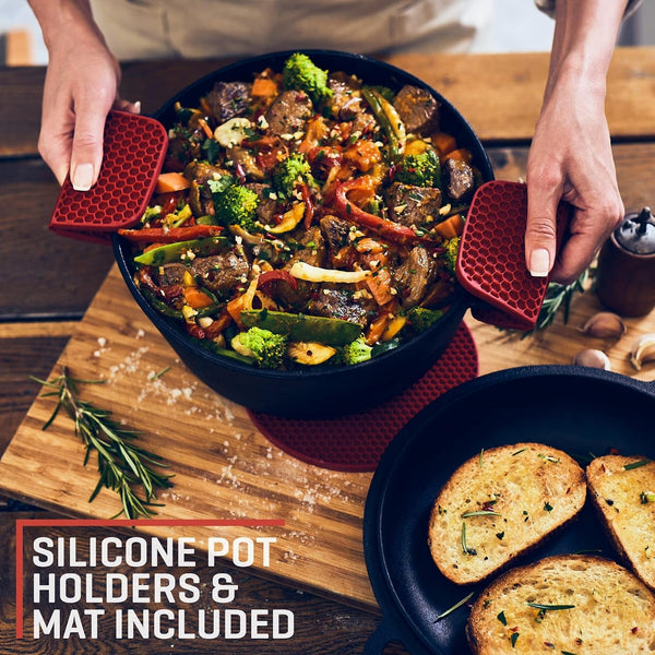 2-In-1 Cast Iron Dutch Oven Large - 5 Quart Dutch Oven Pot with Lid, Pre-Seasoned Cooking Dish for Bread Baking and Stews - Heavy Duty Cast Iron Pot with Detachable Frying Pan Lid for Versatile Cooking7
