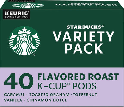 Starbucks K-Cup Coffee Pods, Flavored Hot or Iced Coffee, Variety Pack, 40 Keurig Pods | 100% Arabica K-Cup Pods for Keurig Brewers; Assorted Flavored Coffees Variety Pack; 1 Box, 40 Pods1