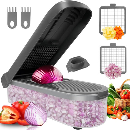Multifunctional Food Chopper - Onion, Vegetable Slicer Dicer Cutter, Potato Cutter - Veggie Chopper with Container (4 in 1, Grey)1