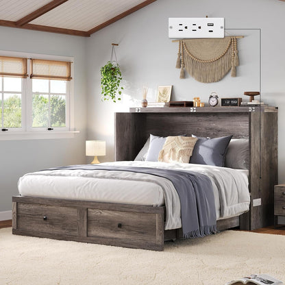 Full Murphy Cabinet Bed with with Storage & Charging Station1
