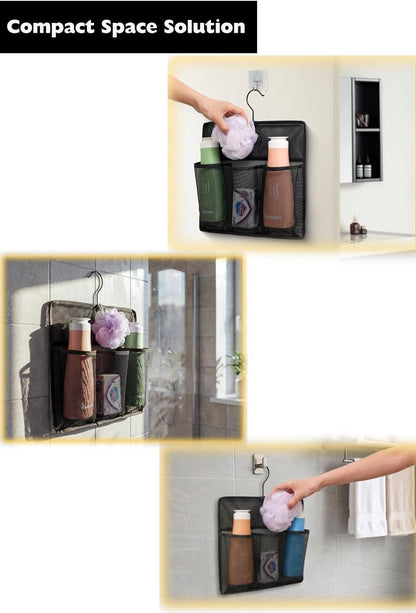 Mesh Shower Organizer,Shower Caddy with Rotating Detachable Metal Hanger, Quick Dry Bathroom Storage for Toiletry Accessories, Portable Shower Bag for Rv,Dorm,Gym and Travel (Black)7