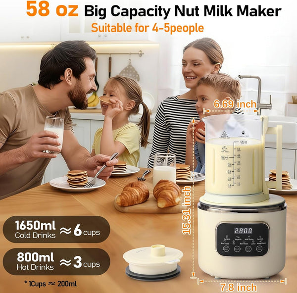 10 in 1 Nut Milk Maker Machine,58Oz with 20 Blades,24H Delay Start&12H Warm | 10 in 1 Nut Milk,Plant Milk,Juice Etc Healthy Diet Machine,58Oz with 20 Blades,Led Display,24H Delay Start&12H Keep Warm2