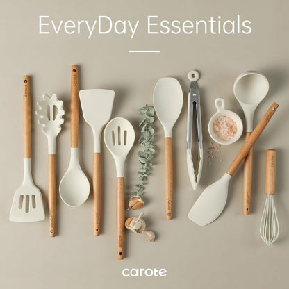 10-Piece Kitchen Utensils Set with Wood Cool-Touch Handles, Cream | Silicone Cooking Utensil, Food Grade, Nonstick Cookware Friendly, Bpa-Free, Heat-Resistant, Everyday Home Essentials, Gifts7